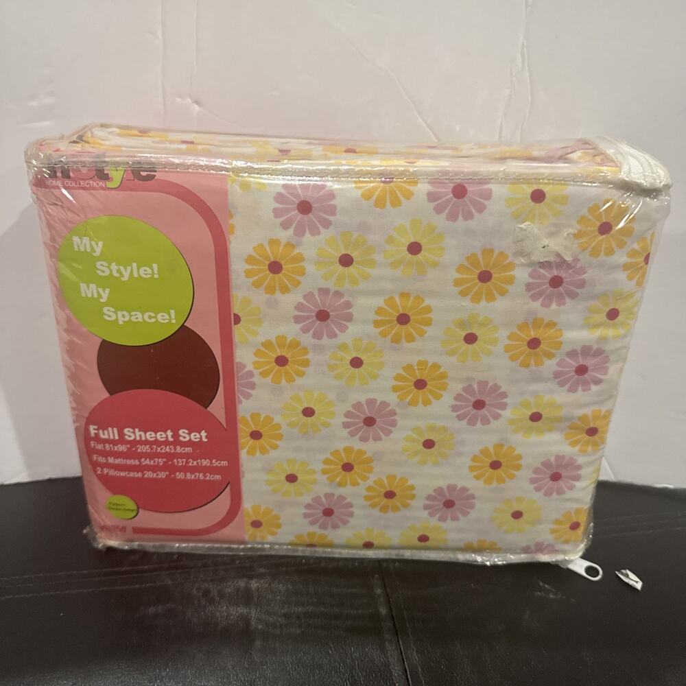 New Sealed InStyle Home Collection Floral Full Sheet Set Yellow Pink 3 Piece